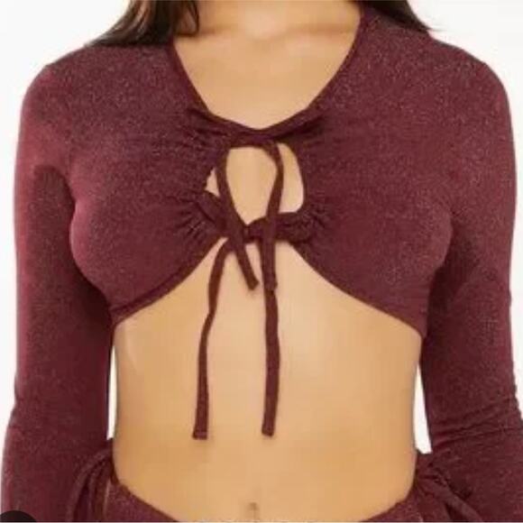 NEW Savage X Fenty purple burgundy sparkle keyhole tie front crop top, 3X - Picture 2 of 10